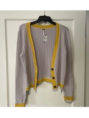 FREE PEOPLE CROPPED COLOR BLOCK CARDIGAN